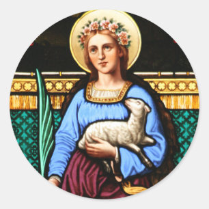 Sint-Agnes van Rome, met lammeren en palmbladeren Ronde Sticker