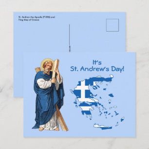 Sint-Andreas met vlagkaart van Griekenland - Feest Briefkaart