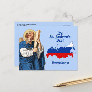 Sint-Andreas met vlagkaart van Rusland Feestdag Briefkaart