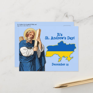 Sint-Andrew met vlag-kaart van Oekraïne Feast Day Briefkaart