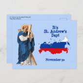 Sint-Andrew met vlag-Kaart van Rusland Feast Day Briefkaart (Voorkant / Achterkant)