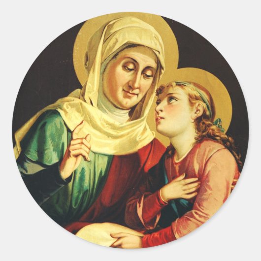 Sint Anna en de Maagd Maria Ronde Sticker (Voorkant)