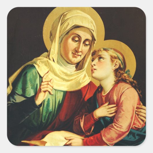 Sint Anna en de Maagd Maria Vierkante Sticker (Voorkant)