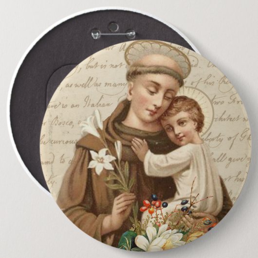  Sint-Anthony Kind Jesus Floral Religieuze Ronde Button 6,0 Cm (Voorkant /achterkant)