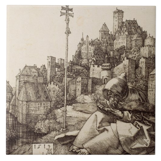 Sint-Antonius lezend van Albrecht Dürer Tegeltje (Voorkant)