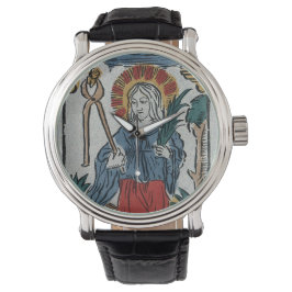 Sint Apollonia. Gekleurde lithografie Horloge
