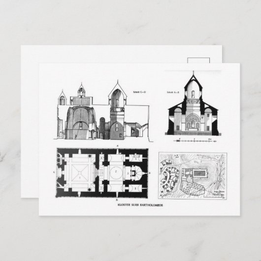 Sint-Bartholomew klooster, verdieping en dwarsplan Briefkaart (Voorkant / Achterkant)