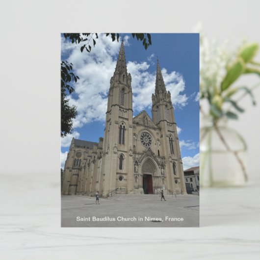 Sint-Baudilus-kerk in Nimes, Frankrijk, op een Feestdagenkaart (Staand voorkant)