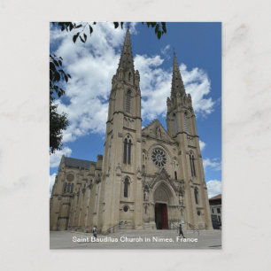 Sint Baudiluskerk in Nimes, Frankrijk, op een Feestdagenkaart