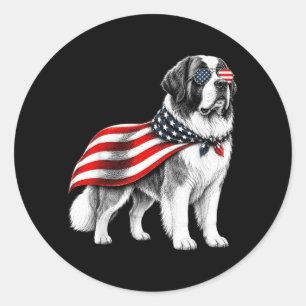Sint Bernard 4 juli Amerikaanse Vlag Hond Ronde Sticker