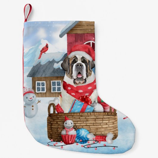 Sint-Bernard Dog in het sneeuwkersthondenhuis Kleine Kerstsok (Voorkant)
