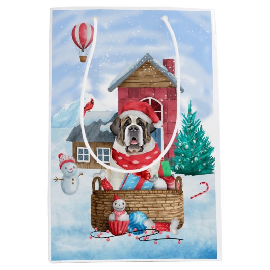 Sint-Bernard Dog in het sneeuwkersthondenhuis Medium Cadeauzakje (Voorkant)