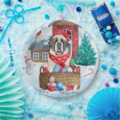Sint-Bernard Dog in het sneeuwkersthondenhuis Papieren Bordje (Feest)