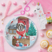 Sint-Bernard Dog in het sneeuwkersthondenhuis Papieren Bordje (Feest)