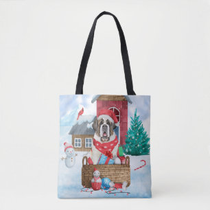 Sint-Bernard Dog in het sneeuwkersthondenhuis Tote Bag
