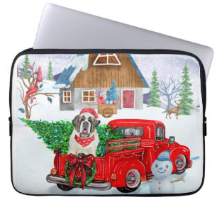 Sint Bernard Dog in kerstcadeauwagen Laptop Sleeve