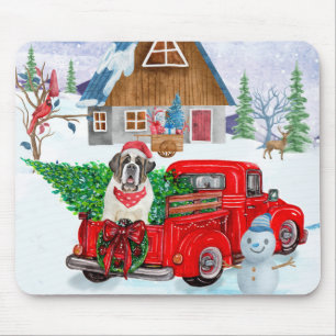 Sint Bernard Dog in kerstcadeauwagen Muismat