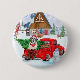 Sint Bernard Dog in kerstcadeauwagen Ronde Button 5,7 Cm