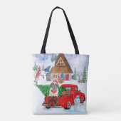 Sint Bernard Dog in kerstcadeauwagen Tote Bag (Achterkant)