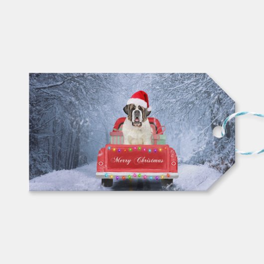 Sint-Bernard Dog in Snow, tijdens de kerstmis Cadeaulabel (Voorkant (Horizontaal))