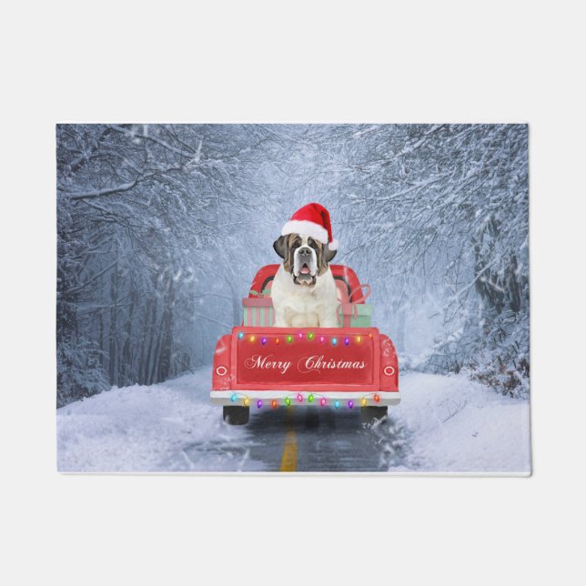 Sint-Bernard Dog in Snow, tijdens de kerstmis Deurmat (Voorkant)
