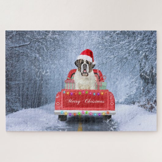 Sint-Bernard Dog in Snow, tijdens de kerstmis Legpuzzel (Horizontaal)