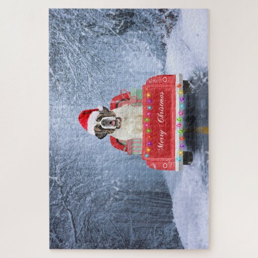 Sint-Bernard Dog in Snow, tijdens de kerstmis Legpuzzel (Verticaal)
