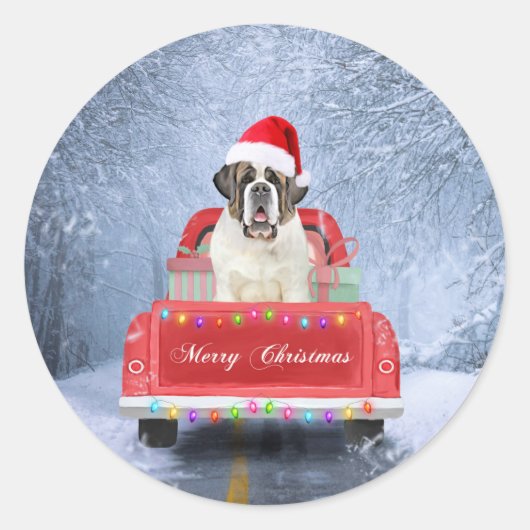 Sint-Bernard Dog in Snow, tijdens de kerstmis Ronde Sticker (Voorkant)