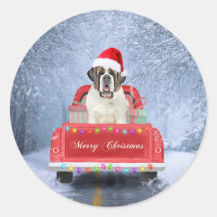 Sint-Bernard Dog in Snow, tijdens de kerstmis Ronde Sticker