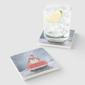 Sint-Bernard Dog in Snow, tijdens de kerstmis Stenen Onderzetter (Zijkant)