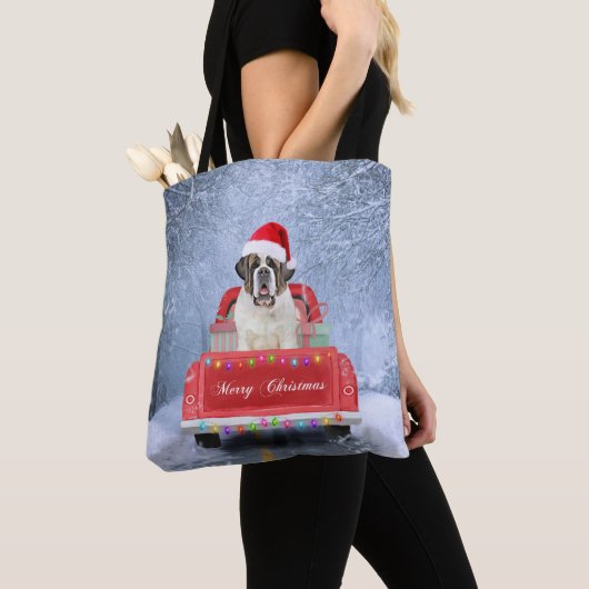 Sint-Bernard Dog in Snow, tijdens de kerstmis Tote Bag (Dichtbij)