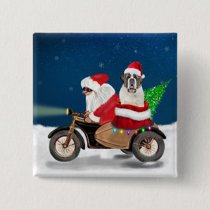 Sint Bernard Dog kerstkerstman Vierkante Button 5,1 Cm