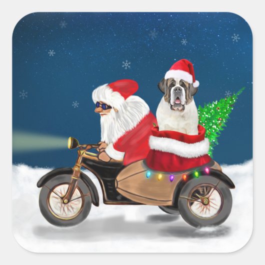 Sint Bernard Dog kerstkerstman Vierkante Sticker (Voorkant)