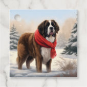 Sint-Bernard Dog met sneeuwkerst Bedankjes Labels (Voorkant)