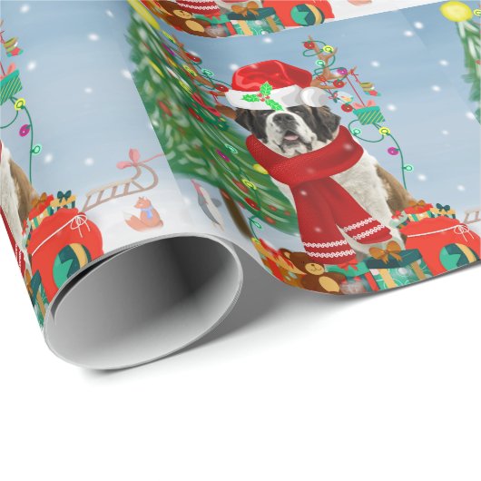 Sint-Bernard Dog met sneeuwkerst Cadeaupapier (Rol Hoek)