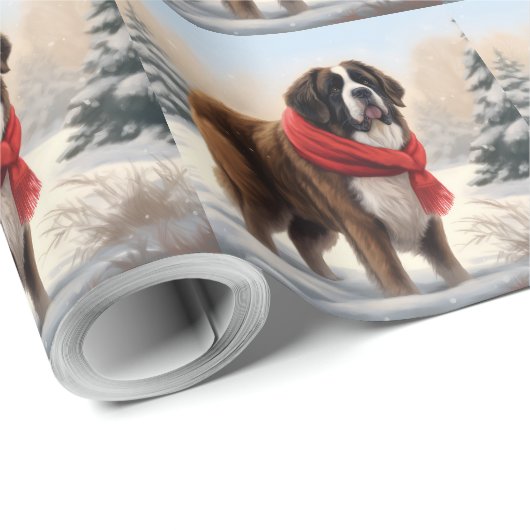 Sint-Bernard Dog met sneeuwkerst Cadeaupapier (Rol Hoek)