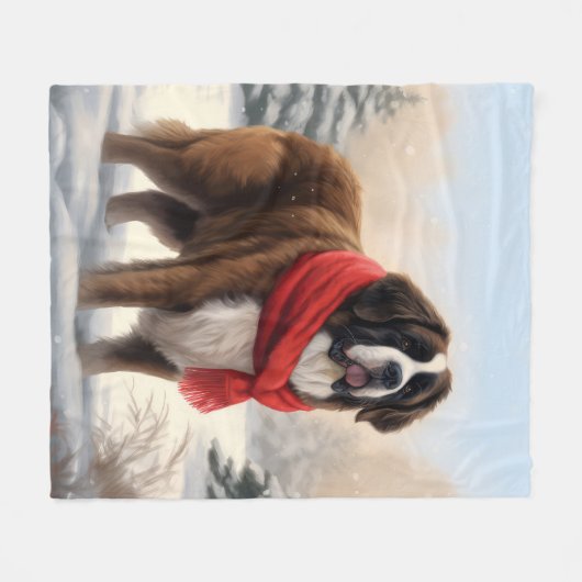 Sint-Bernard Dog met sneeuwkerst Fleece Deken (Voorkant (Horizontaal))