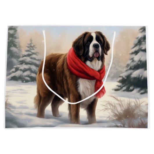 Sint-Bernard Dog met sneeuwkerst Groot Cadeauzakje (Voorkant)