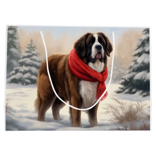 Sint-Bernard Dog met sneeuwkerst Groot Cadeauzakje (Achterkant)