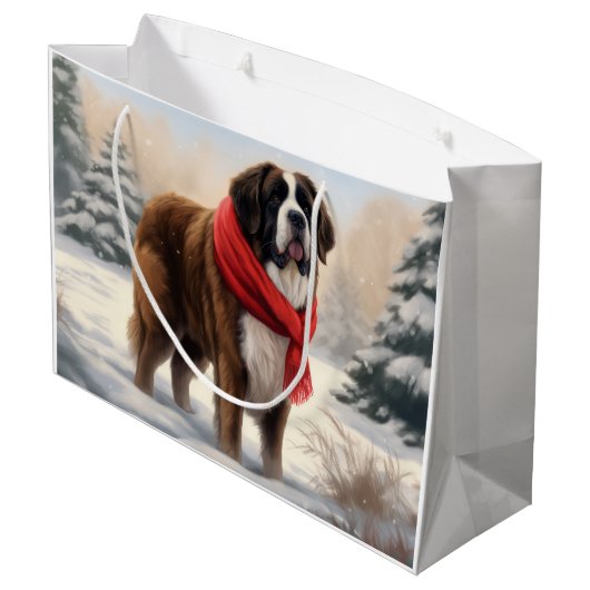 Sint-Bernard Dog met sneeuwkerst Groot Cadeauzakje (Achterkant Gekanteld)