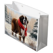 Sint-Bernard Dog met sneeuwkerst Groot Cadeauzakje (Voorkant Gekanteld)