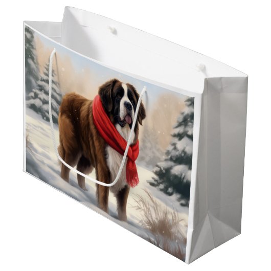 Sint-Bernard Dog met sneeuwkerst Groot Cadeauzakje (Voorkant Gekanteld)