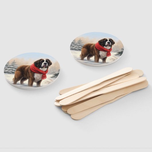 Sint-Bernard Dog met sneeuwkerst Handwaaier (Niet-gemonteerd)