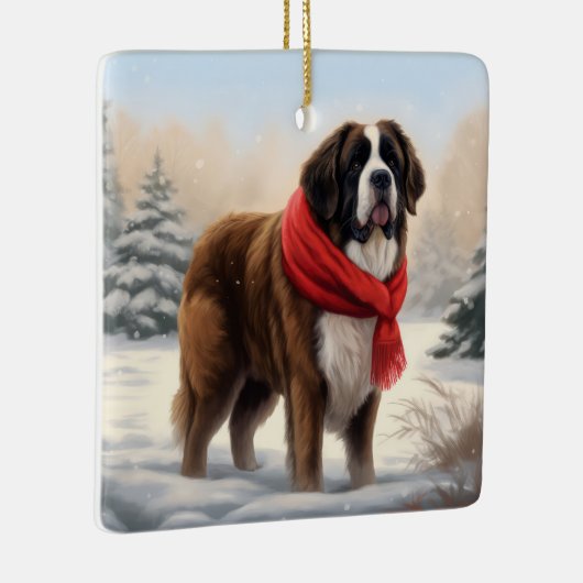 Sint-Bernard Dog met sneeuwkerst Keramisch Ornament (Rechts)
