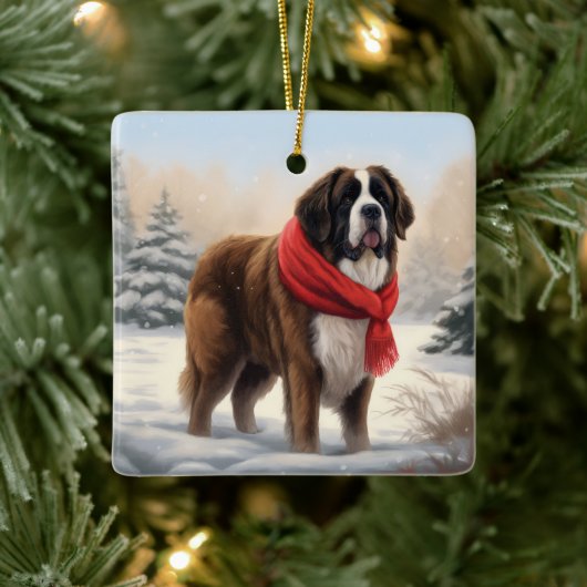 Sint-Bernard Dog met sneeuwkerst Keramisch Ornament (Boom)