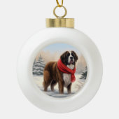 Sint-Bernard Dog met sneeuwkerst Keramische Bal Ornament (Voorkant)
