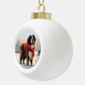 Sint-Bernard Dog met sneeuwkerst Keramische Bal Ornament (Rechts)
