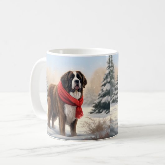 Sint-Bernard Dog met sneeuwkerst Koffiemok (Voorkant links)