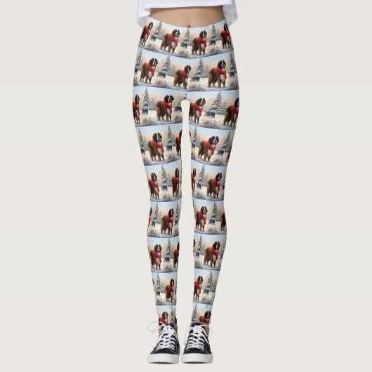 Sint-Bernard Dog met sneeuwkerst Leggings (Voorkant)