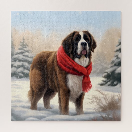 Sint-Bernard Dog met sneeuwkerst Legpuzzel (Verticaal)